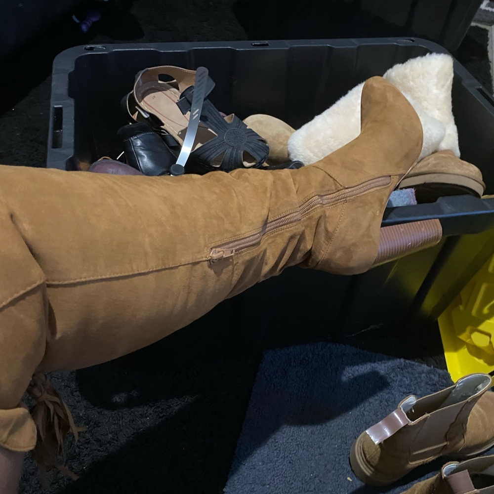 Beige thigh high boots
